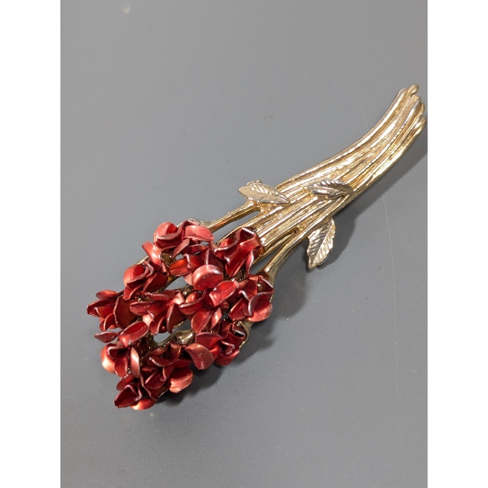 DM 97 Red Metallic Rose Flower Bouquet Brooch‎ Pin Classic Holiday